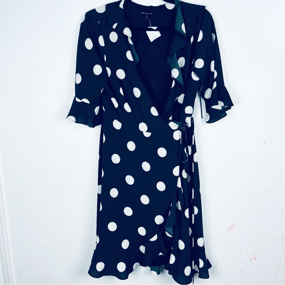 Lily black size M Black and White Polka Dot Wrap Dress